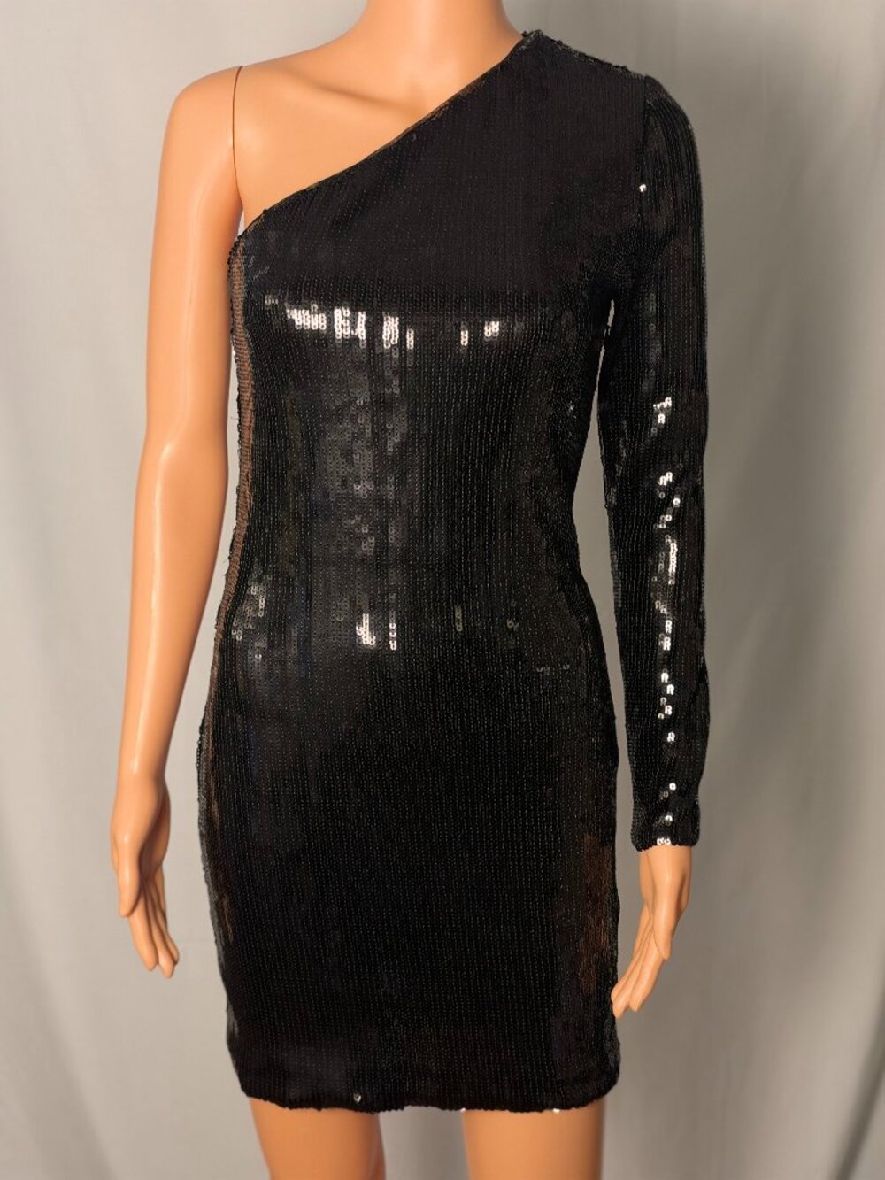 NWT Generation Love Tracie Black Sequin One Shoulder Mini Dress Size S